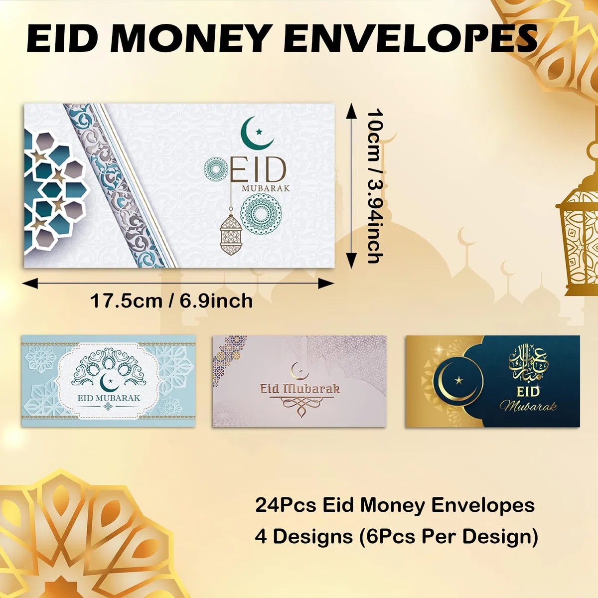 Eid Money Umschläge, 24 Stück Eid Money Wallets Geldumschläge für Bargeld, Eid Mubarak Geldumschläge, Eid Money Wallet Geschenkumschläge für Geld
