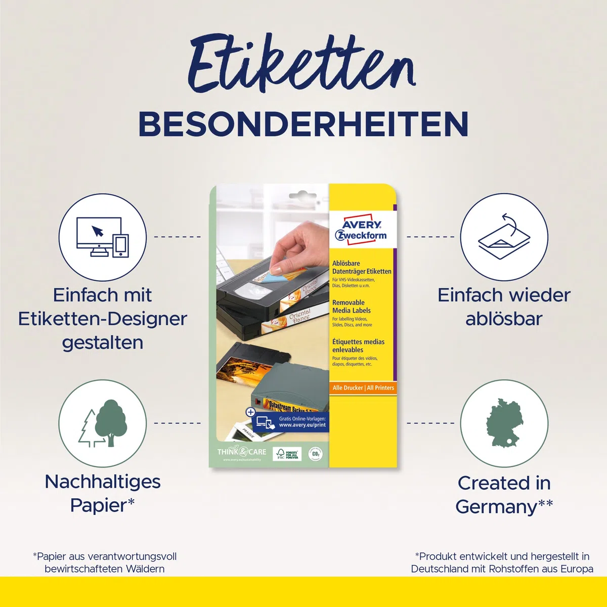 AVERY Zweckform L6022REV-25 Etiketten für Data Cartridges (2.400 Aufkleber, 63,5x8,5 mm auf A4, bedruckbar, selbstklebend, wiederablösbar, für Data Cartridges, HI8 und Travan) 25 Blatt, weiß