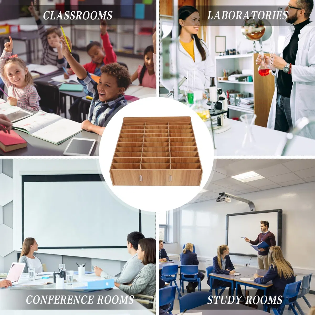 Housoutil Handy Aufbewahrungsbox Aus Holz Mit 30 Fächern – Mobile Telefonbox Für Schule Büro Und Besprechungsräume Zur Organisierten Handygarage