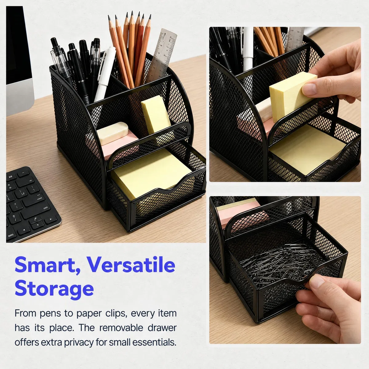 Schreibtisch Organizer Schreibtischorganizer Schwarz Stifte Tisch Organizer Metallgitter Stiftehalter mit 4 Fächern & Schublade stiftebox Mesh Metall Desktop für Büro Zubehör Zuhause Schule