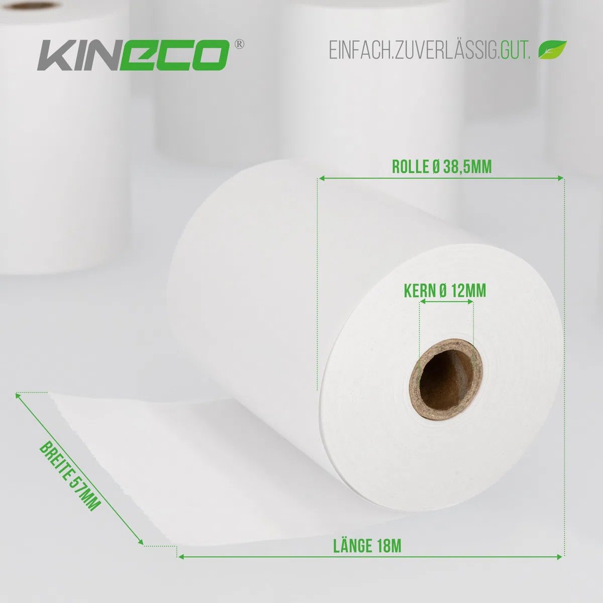 Kineco Ec-Cash Kassenrollen 57mm x 18m x 12mm - Thermorollen, Thermopapier, Bonrollen für Bankomat - Kredit-Kartenlesegeräte (57x38,5x12) 20 Rollen
