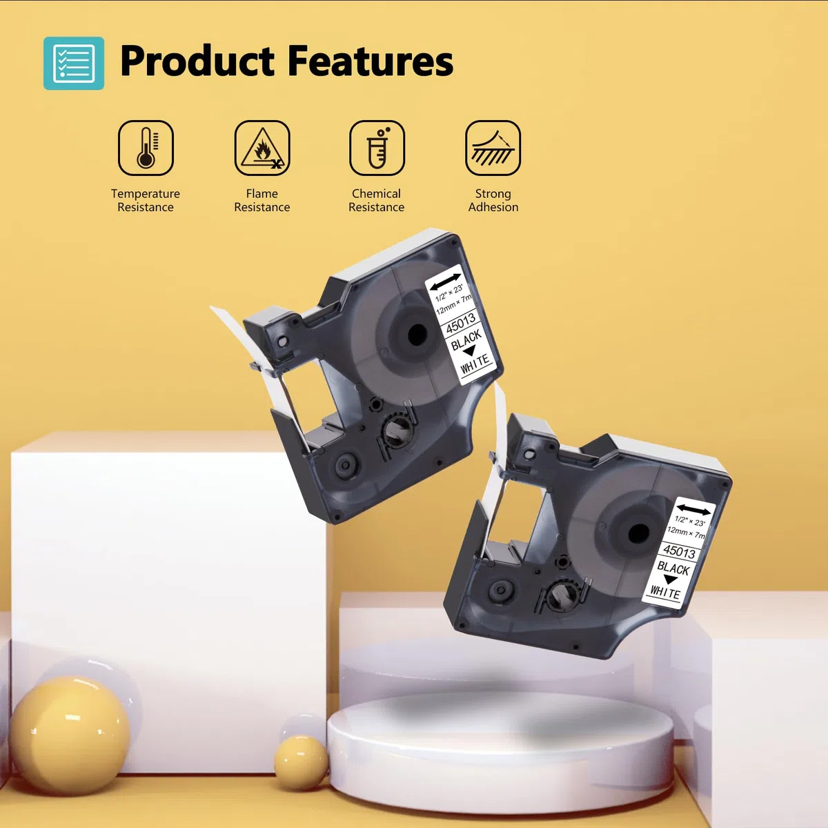 6x Ersatz für Dymo 45013 D1 Etikettenband 12mm S0720530 Schwarz auf Weiß | Kompatibel mit Dymo LabelManager 160, LabelManager Executive 640 CB, 280 210D 420p PNP Labelpoint 150 350 LabelWriter 450 Duo