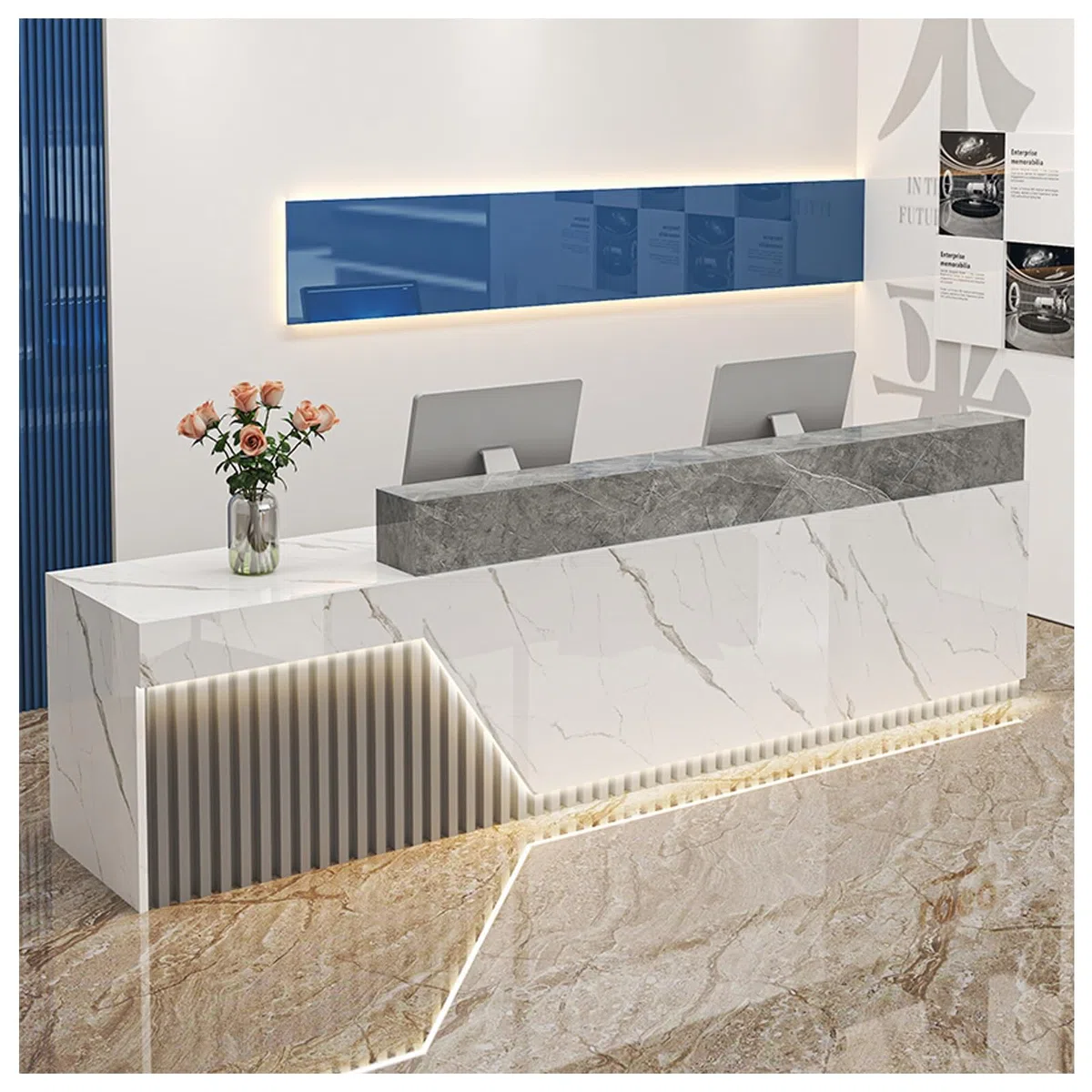 Empfangstisch mit abschließbarer Schublade, moderner Marmor-Textur, Kassentisch für Lobbys, Salons, Einzelhandel und Heimbüros (47in / 120 cm)