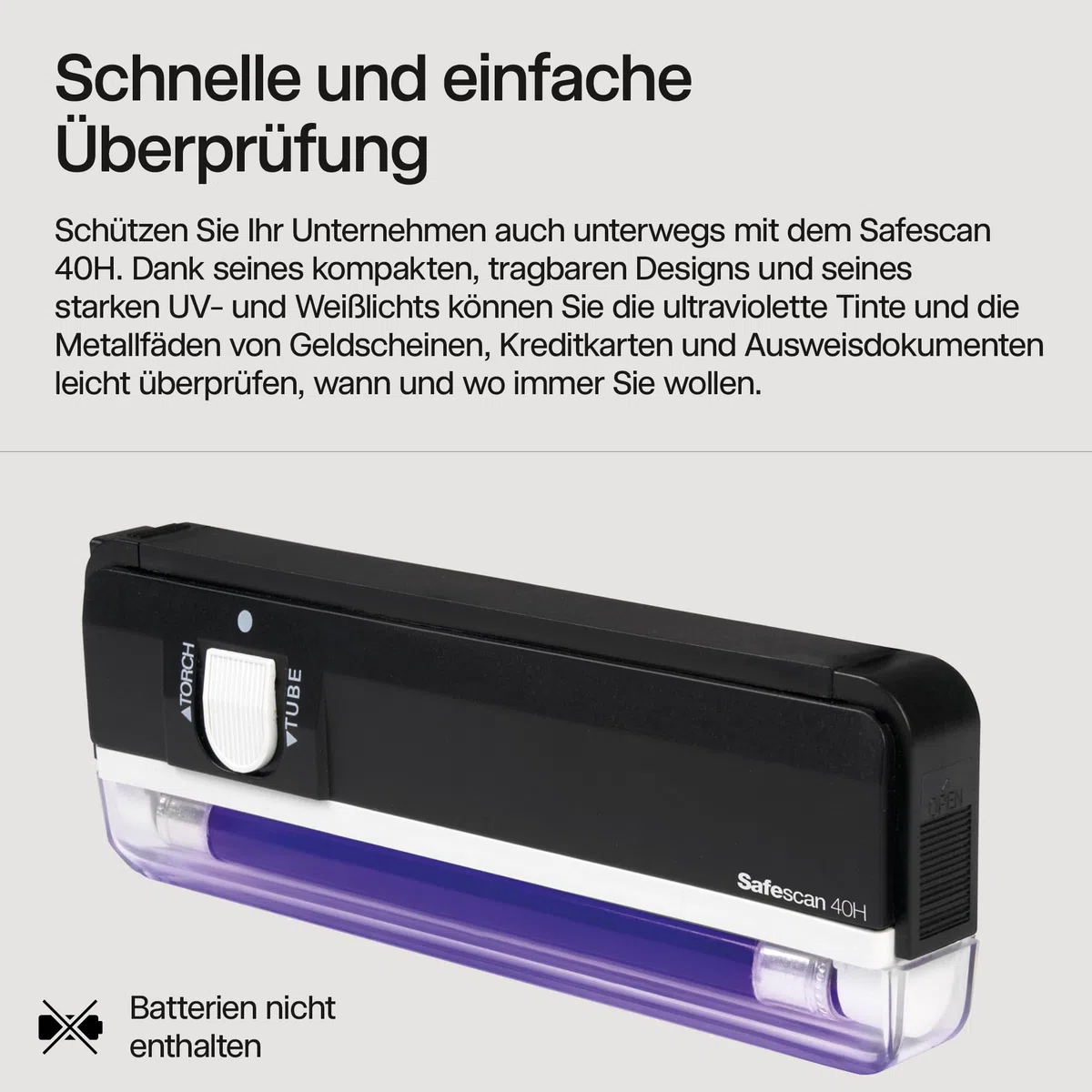Safescan 40H tragbarer Geldscheinprüfer zu schnellen Prüfung von Banknoten, Kreditkarten und Ausweisen - Geldscheinprüfer mit UV-Licht - UV-Licht Geldscheinprüfer