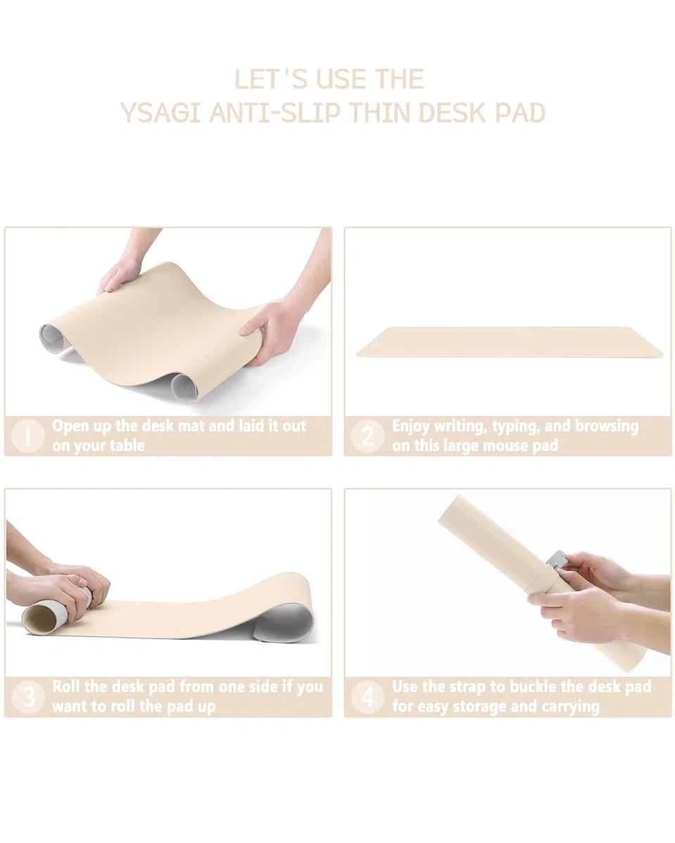 YSAGi Schreibtischunterlage, Mauspad mit Leder und Rutchfeste Wildleder, Multifunktionales Office Mousepad Laptop Schreibunterlage, Tischunterlage für Büro/Home-Office (Beige, 80x40cm)