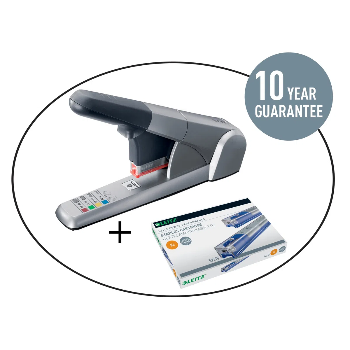 Leitz Power Performance Heavy-Duty Heftklammerkassetten K6, Verzinkt, Box mit 5 Kassetten, 5 x 210 Heftklammern, 55910000