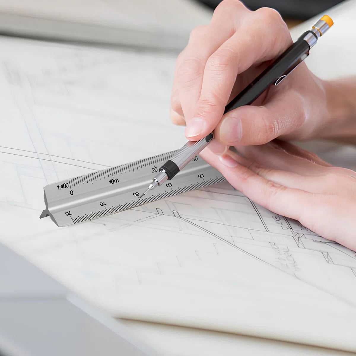 TONAUP 2 Stück Maßstab Lineal, Aluminium Dreikantmaßstab Dreikant für Architekten, Ingenieure, Architekturstudium- 1:20, 1:25, 1:50, 1:75, 1:100, 1:125/1:100, 1:200, 1:250, 1:300, 1:400, 1:500