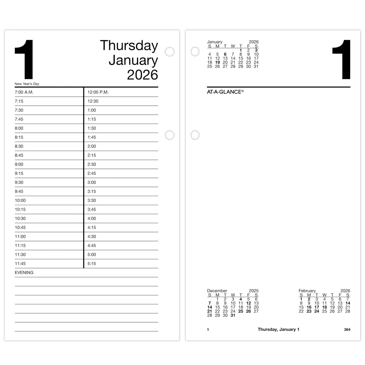 AT-A-GLANCE 2026 Schreibtischkalender-Nachfüllpackung, täglich, 11,4 x 20,3 cm, groß, lose Blätter (E2105026)