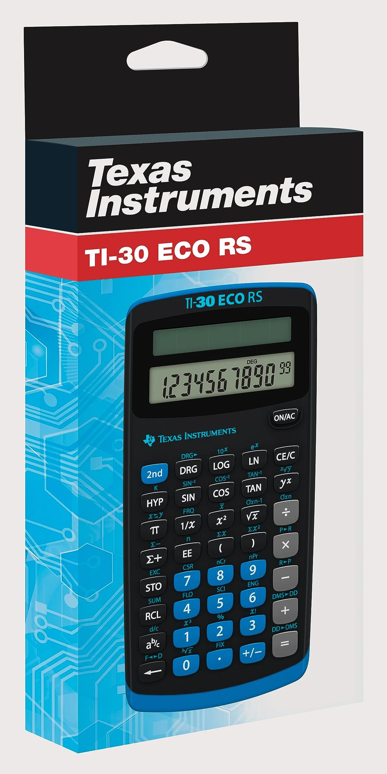 Texas Instruments TI-30 ECO RS Schulrechner, Technisch-Wissenschaftlich (Einzeiliges 10-stelliges Display, Solarbetrieb) Schwarz