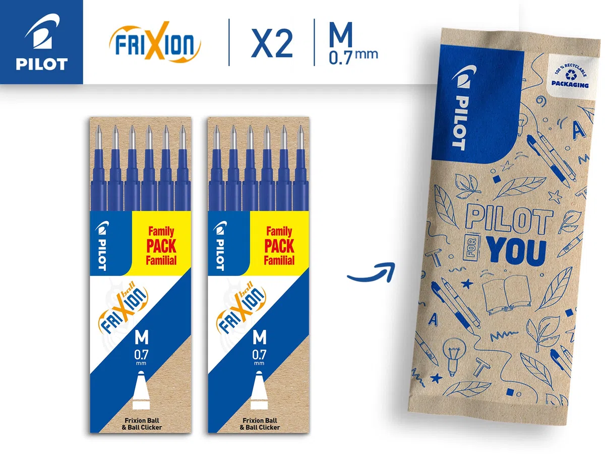 PILOT FriXion Ersatzminen 0.7 - 12 Stück (6er Sets), Blau - Radierbare Tinte - Kompatibel Mit Ball & Clicker - Mittlere Stärke - Gel-Tintenrollermine