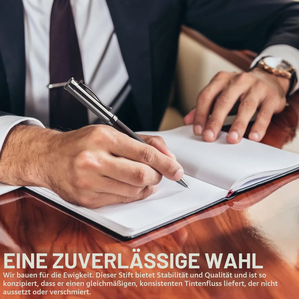 WEMATE Holz Tintenroller Set, inkl. 2 Ersatzminen - Schwarz & Blau, Rollerball für Linkshänder und Rechtshänder, Luxus Bürogeschenk, Eleganter Stift für Profis und Führungskräfte - Black Oak