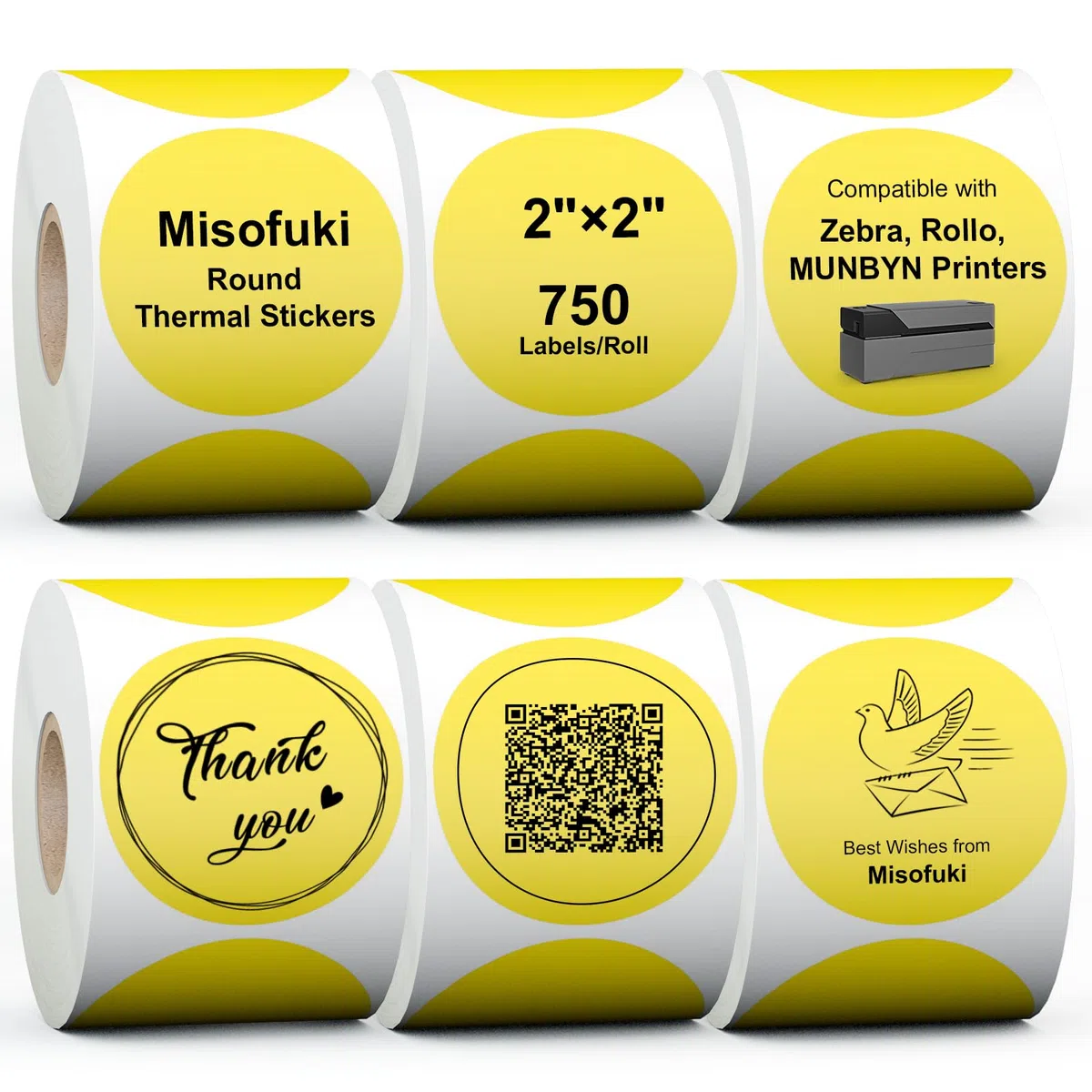 Misofuki Thermo-Aufkleber, selbstklebend, rund, rund, selbstklebend, rund, 5,1 cm, 6 Rollen, 4500 Stück