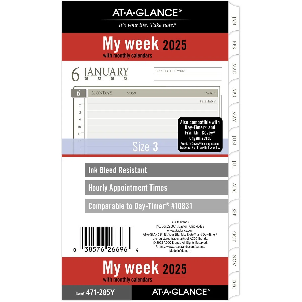 AT-A-GLANCE Nachfüllpackung für 2025, wöchentlich und monatlich, 9,5 x 17,5 cm, tragbare Größe, lose Blätter (471-285Y-25)