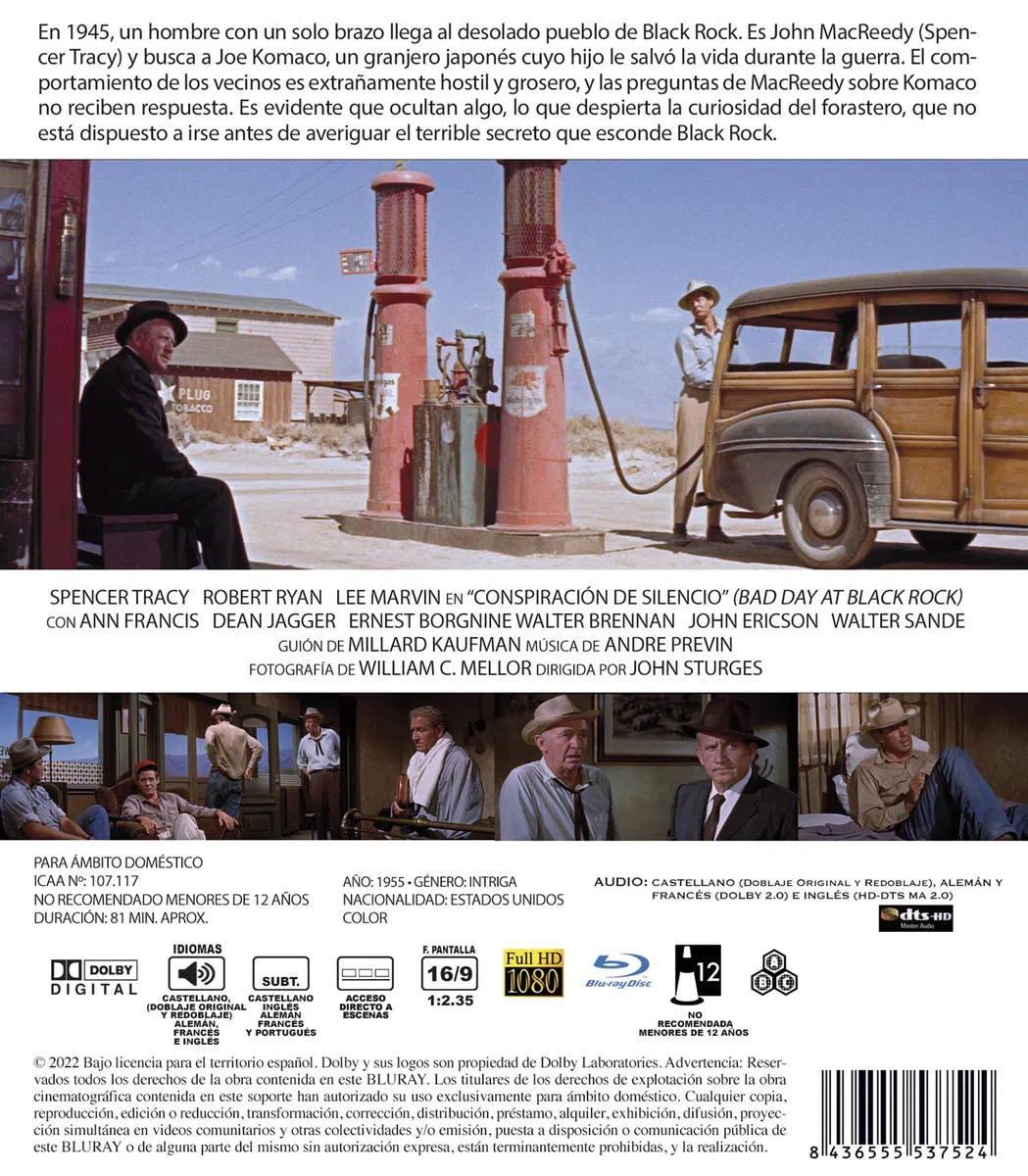 Stadt in Angst - Bad Day at Black Rock 1955 Blu-Ray Spanisch Import mit Deutsche Originalton, Spencer Tracy, Robert Ryan, Lee Marvin