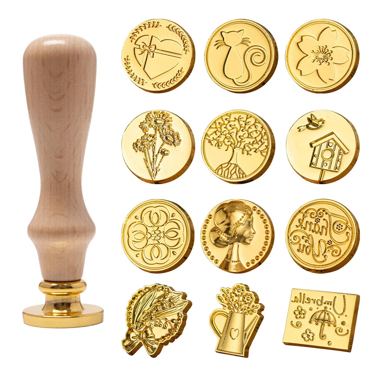 12 Stück Siegelwachs Stempel Siegelstempel Set Wachssiegel Stempel Blume Wachssiegel Stempelset mit 1 Holzgriff Siegelstempel Blume des Lebens Wachsstempel Köpfe für Kartenherstellung
