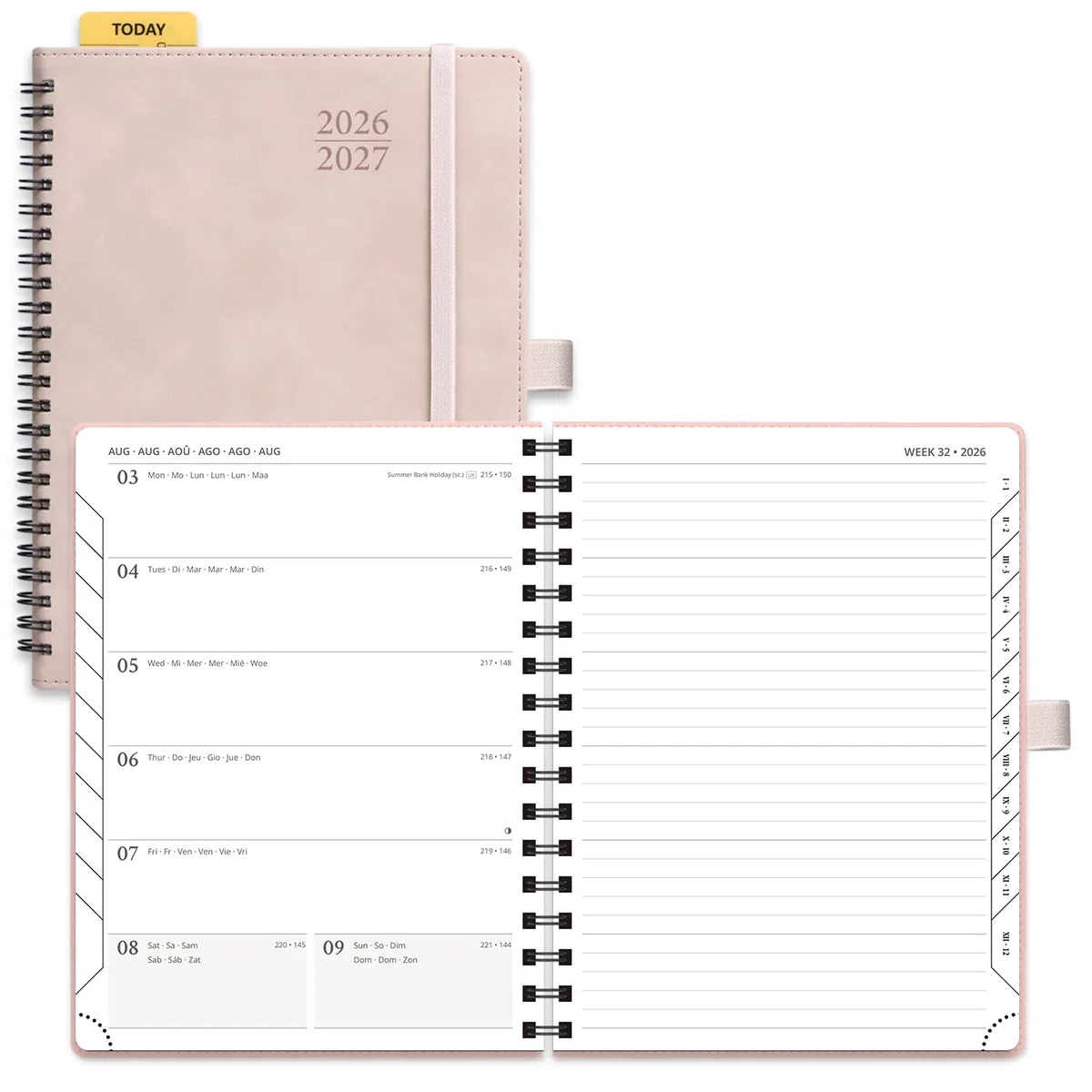 POPRUN Kalender 2026 2027 Buchkalender Notizbuch (Aug.2026-Dez.2027), ca. A5 (22 x 16,5 cm), Terminplaner, Wochenplaner Ringbuch mit Softcover, Zertifiziertem Papier (Rosa)