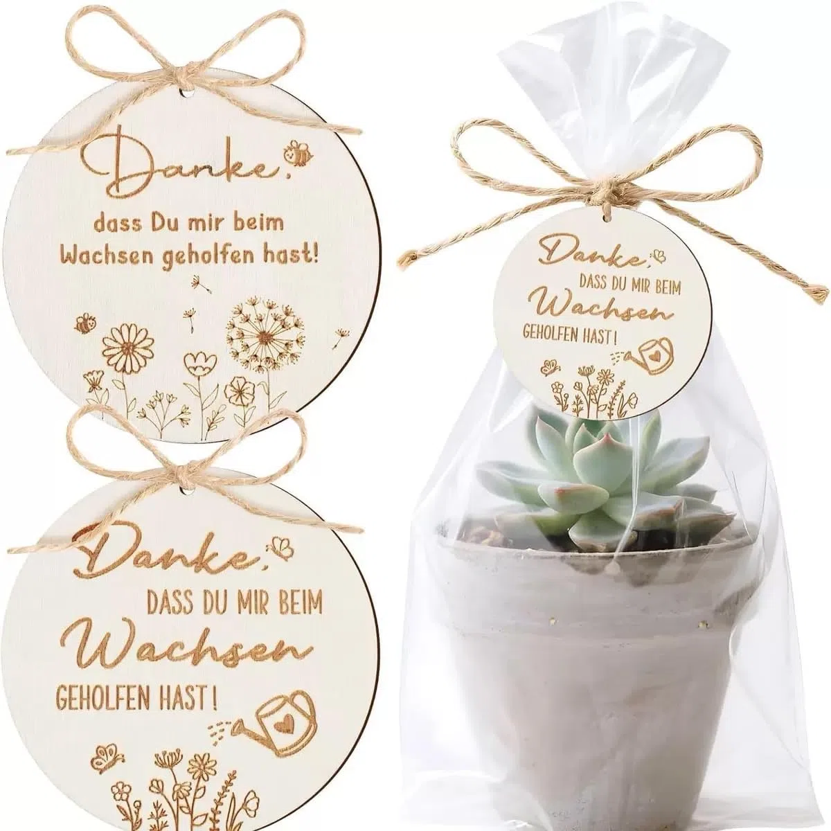 4 Stücke Holzanhänger Danke dass du mir beim Wachsen geholfen hast - zum dekorieren von Blumentopf Geschenke für Erzieher Lehrer Abschiedsgeschenk Danke Geschenke