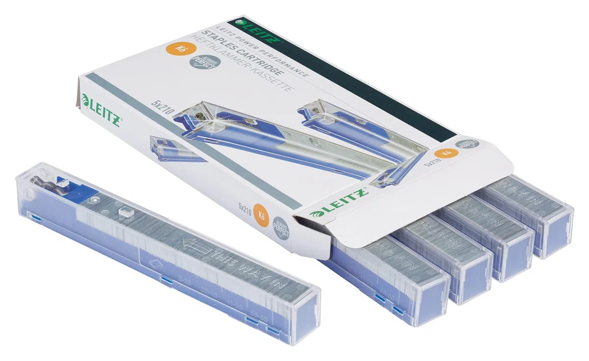 Leitz Power Performance Heavy-Duty Heftklammerkassetten K6, Verzinkt, Box mit 5 Kassetten, 5 x 210 Heftklammern, 55910000