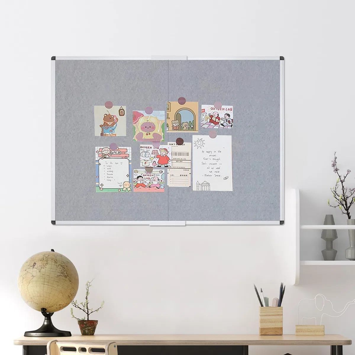 VIZ-PRO Große Pinnwand 180 x 120 cm, Filztafel mit Alurahmen, Wandmontage