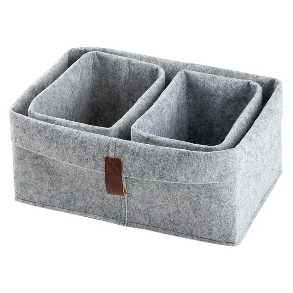 Cabilock 3-Tlg Filz Aufbewahrungskorb Set 10.24X8.27X7.09In Schreibtischkorb Organizer Für Büro Und Zuhause Vielseitiger Filz Aufbewahrungsorganizer Für Kleinteile
